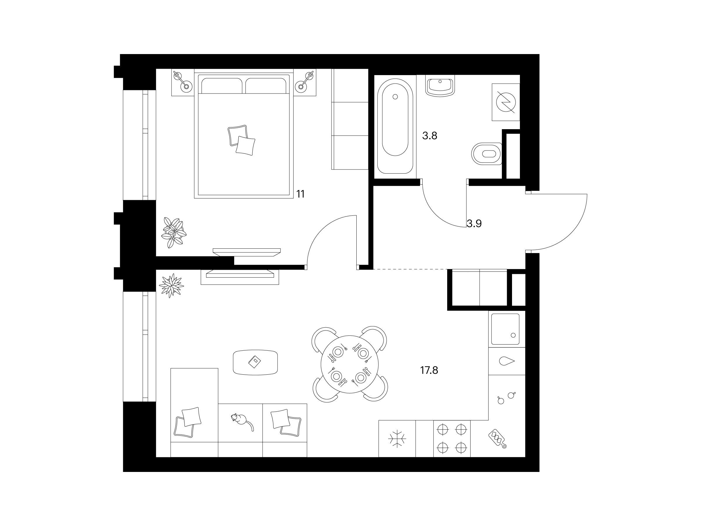 Планировка: 1-комн. квартира 36.50 м² в новостройке Середневский лес