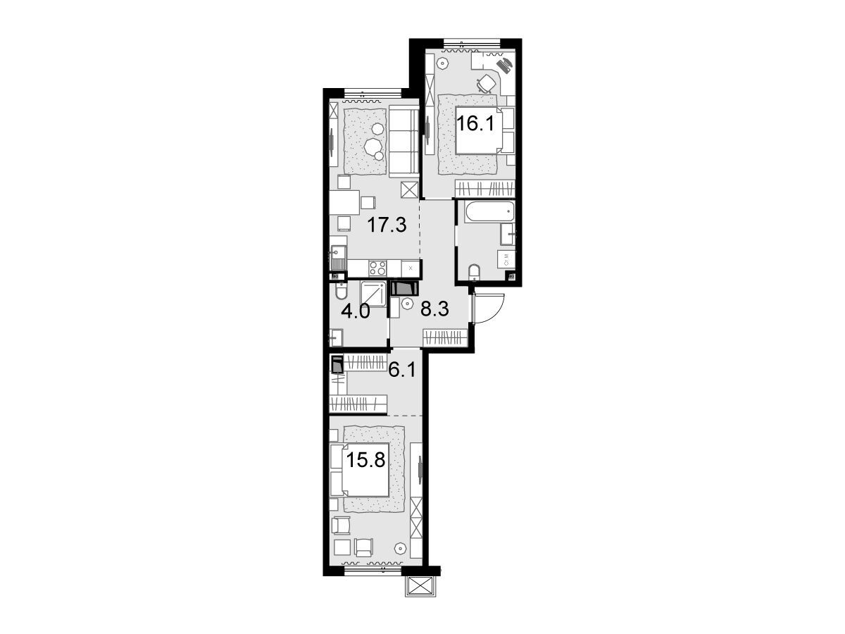 Планировка: 2-комн. квартира 71.30 м² в новостройке Малевич
