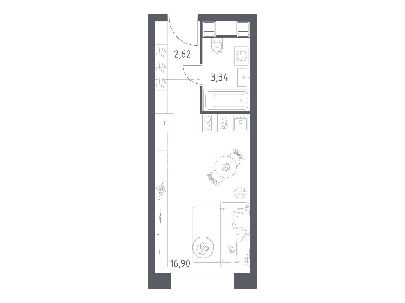 Планировка: Студия 22.86 м² в новостройке Пятницкое 58