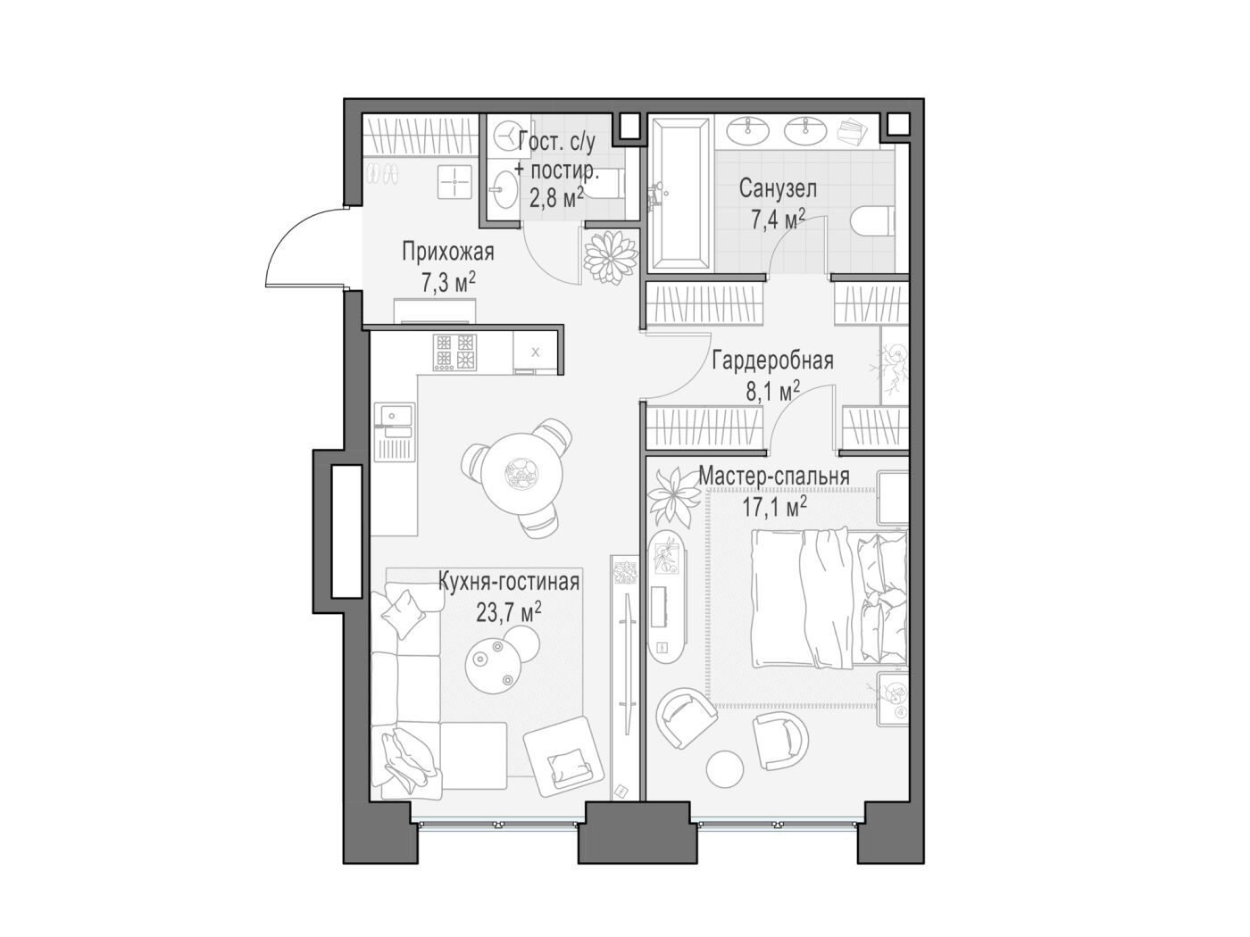 Планировка: 1-комн. квартира 67.00 м² в новостройке Лайф тайм
