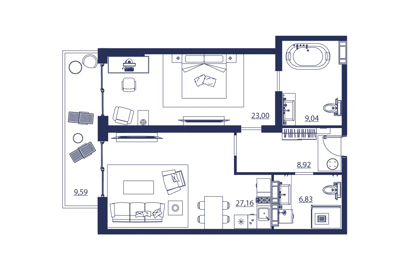 Планировка: 2-комн. квартира 84.54 м² в новостройке Апарт-комплекс Кедровый