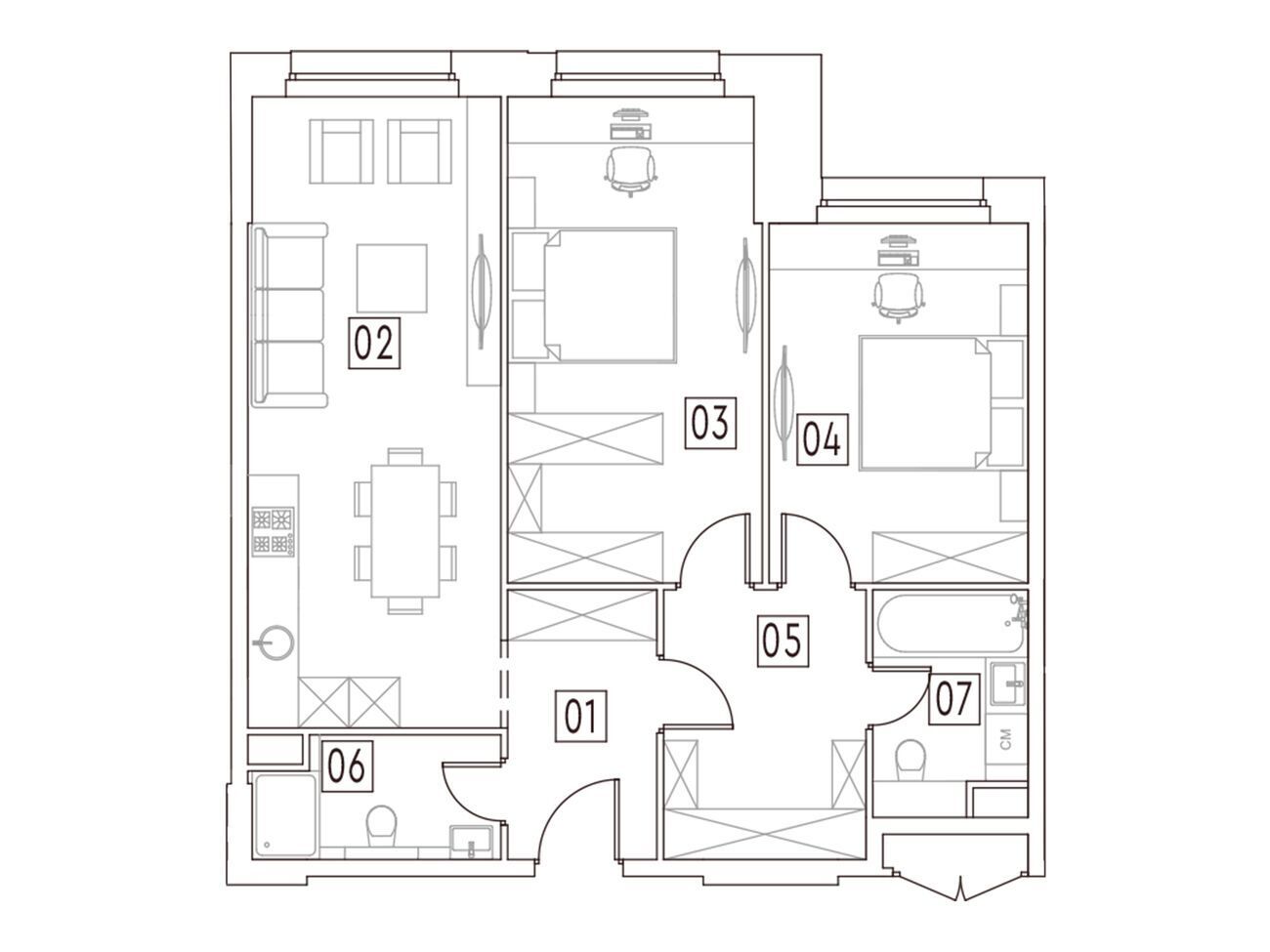 Планировка: 3-комн. квартира 73.70 м² в новостройке МейнСтрит