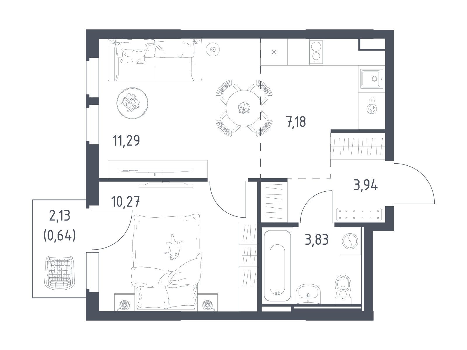 Планировка: 1-комн. квартира 37.15 м² в новостройке Остафьево