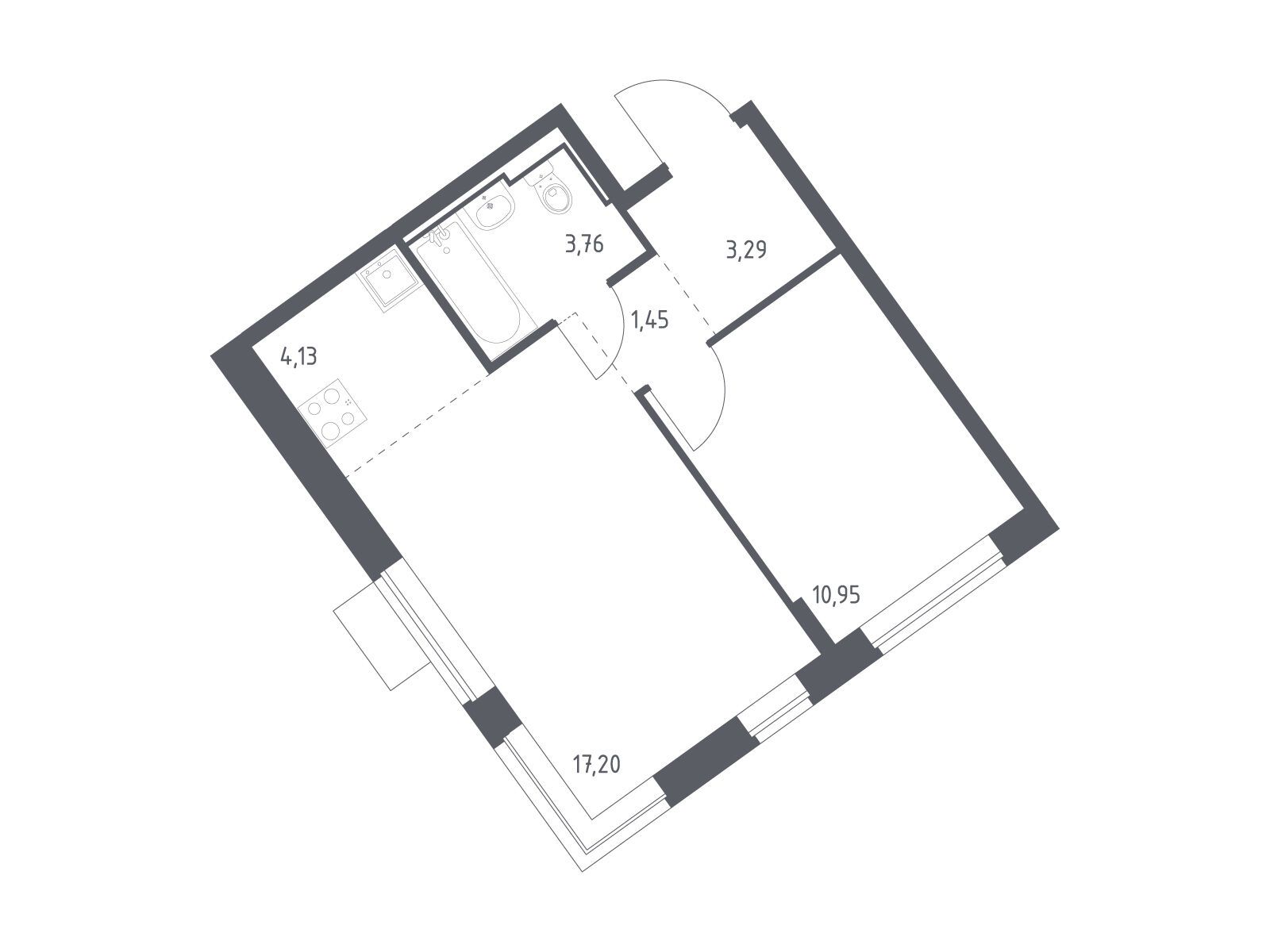 Планировка: 1-комн. квартира 40.78 м² в новостройке ЖК Молжаниново
