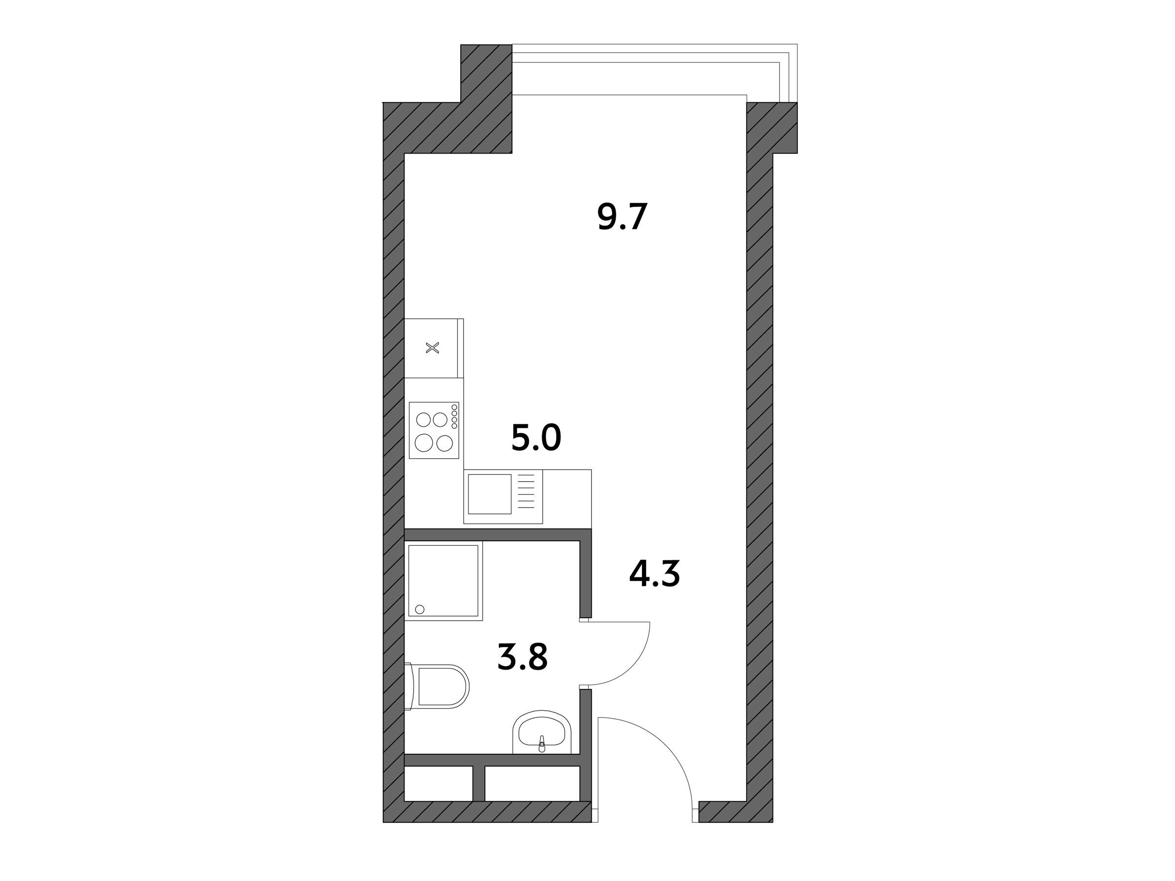 Планировка: Студия 22.84 м² в новостройке Городские истории