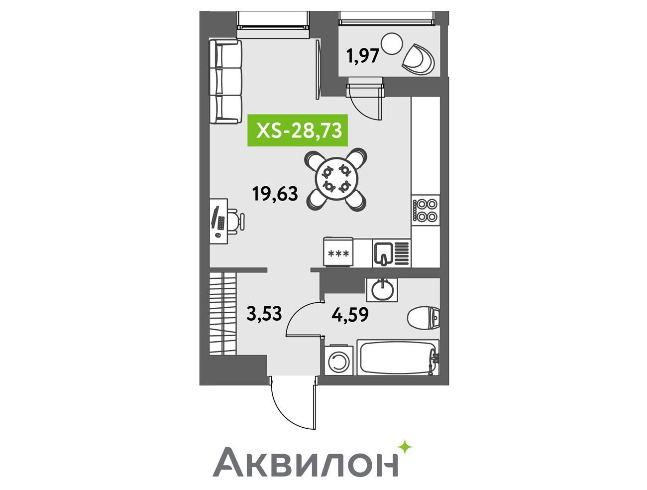 Планировка: Студия 29.70 м² в новостройке Аквилон Лив