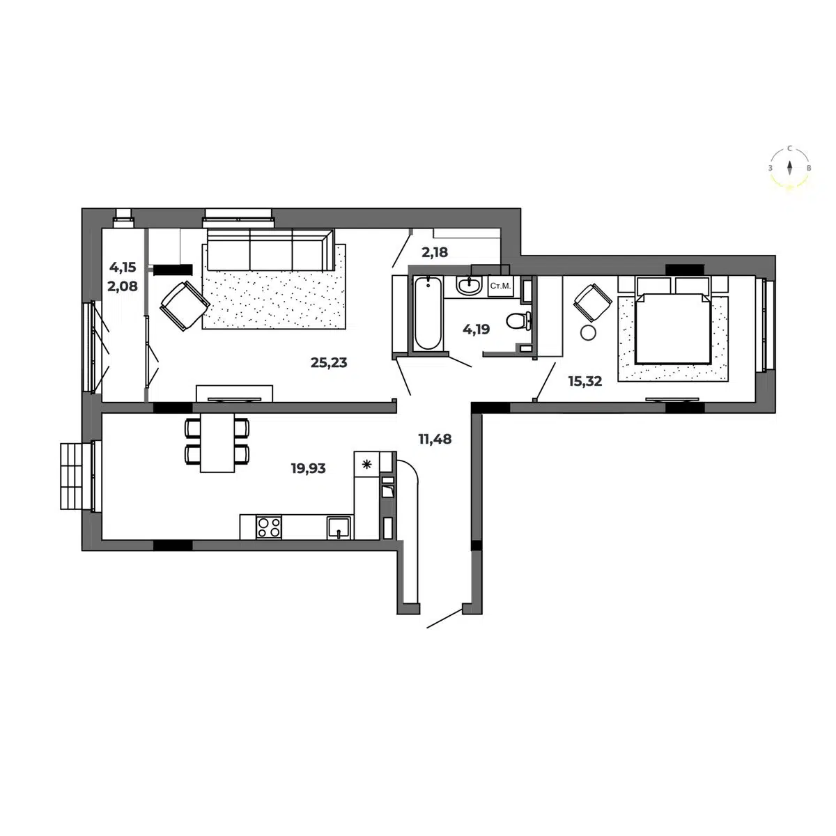 Планировка: 2-комн. квартира 80.37 м² в новостройке Красный Пахарь