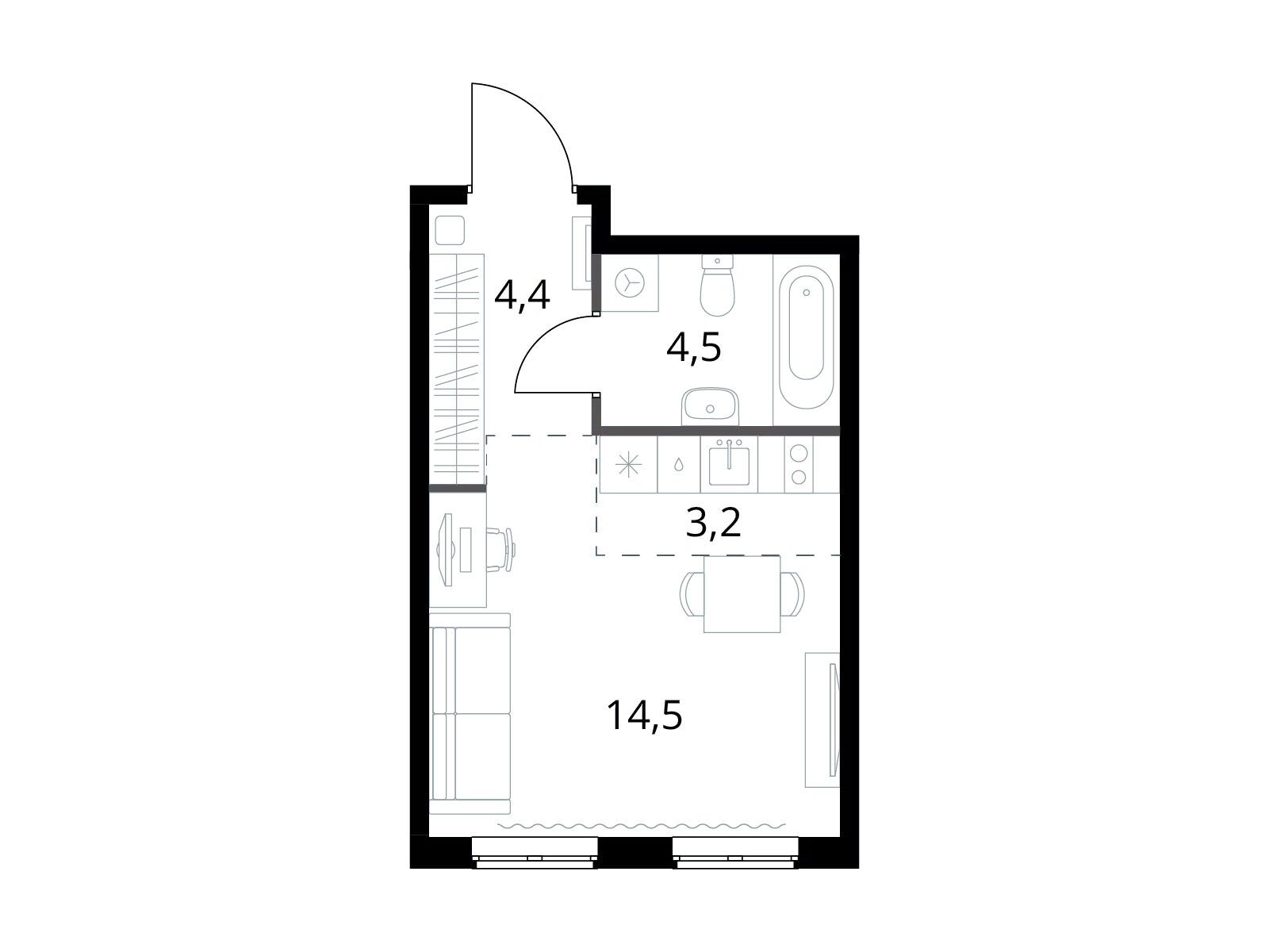 Планировка: Студия 26.60 м² в новостройке ЖК 1-й Измайловский (Первый Измайловский)