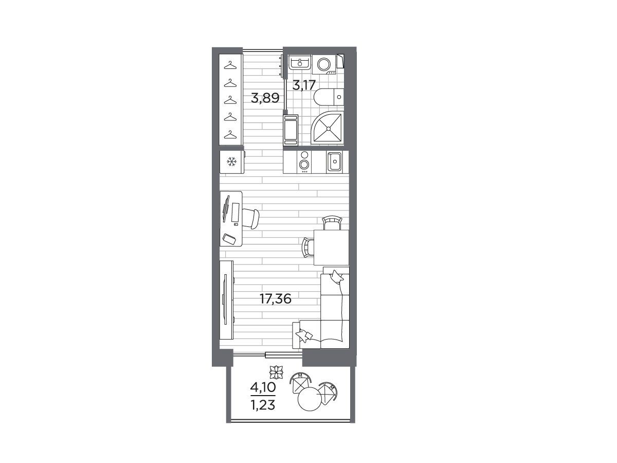 Планировка: Студия 25.65 м² в новостройке Сезоны