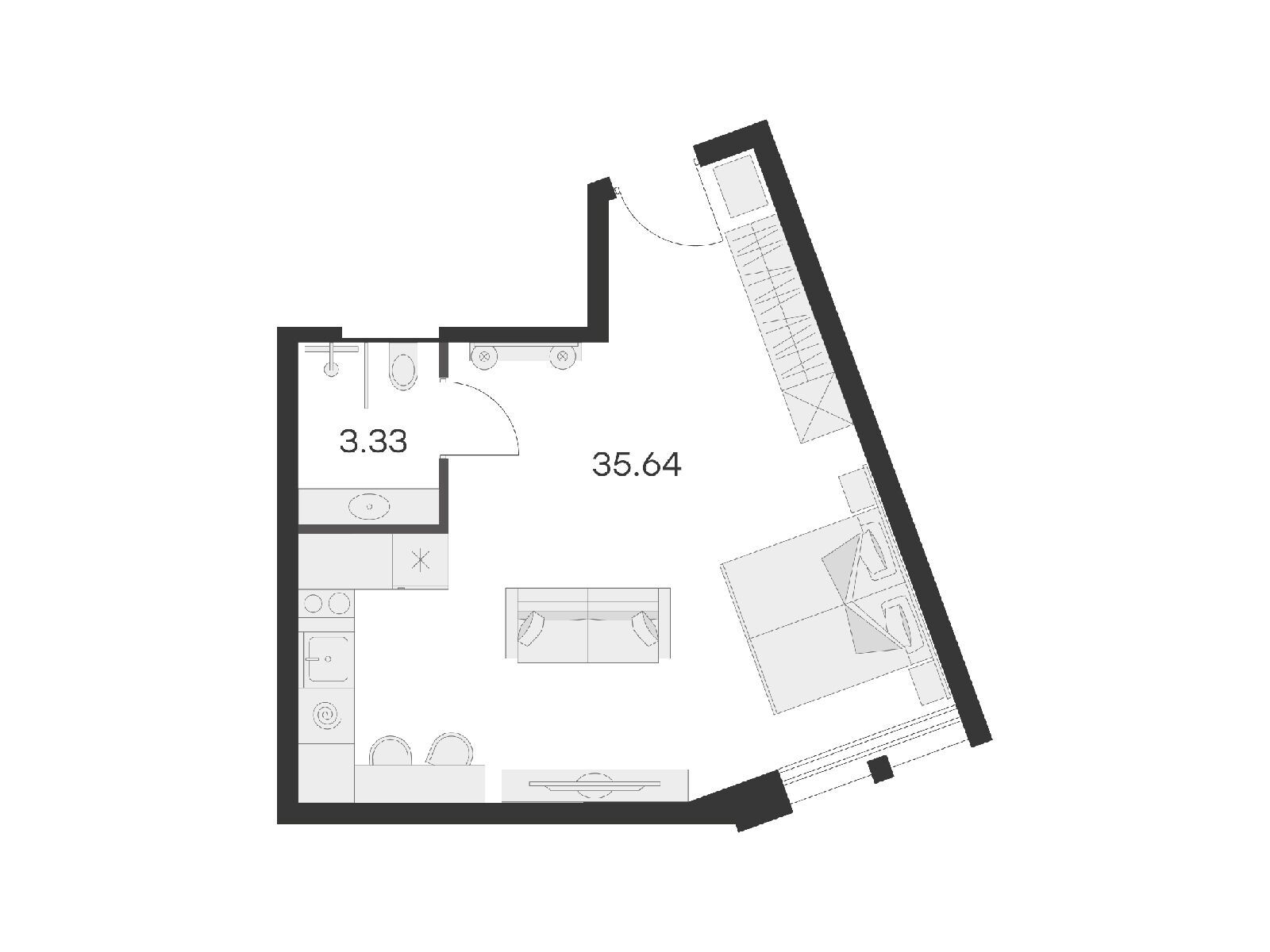 Планировка: Студия 37.70 м² в новостройке 25/7 Заневский