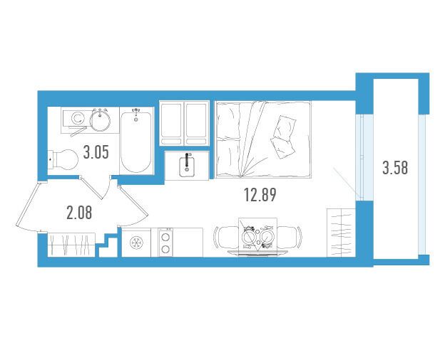 Планировка: Студия 19.09 м² в новостройке Старлайт