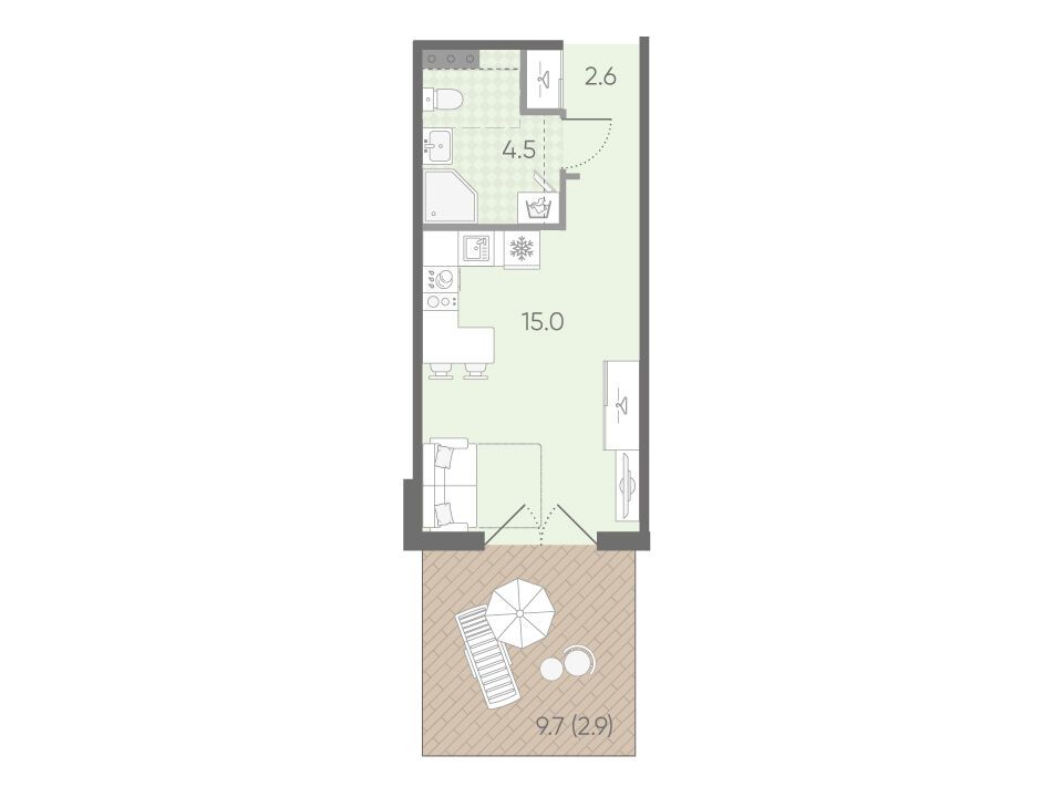 Планировка: Студия 25.00 м² в новостройке Пулково Лайк