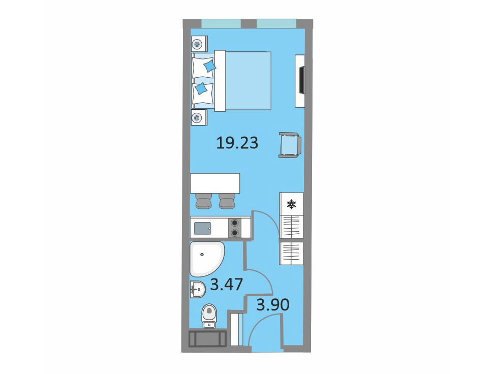 Планировка: 1-комн. квартира 26.40 м² в новостройке Начало