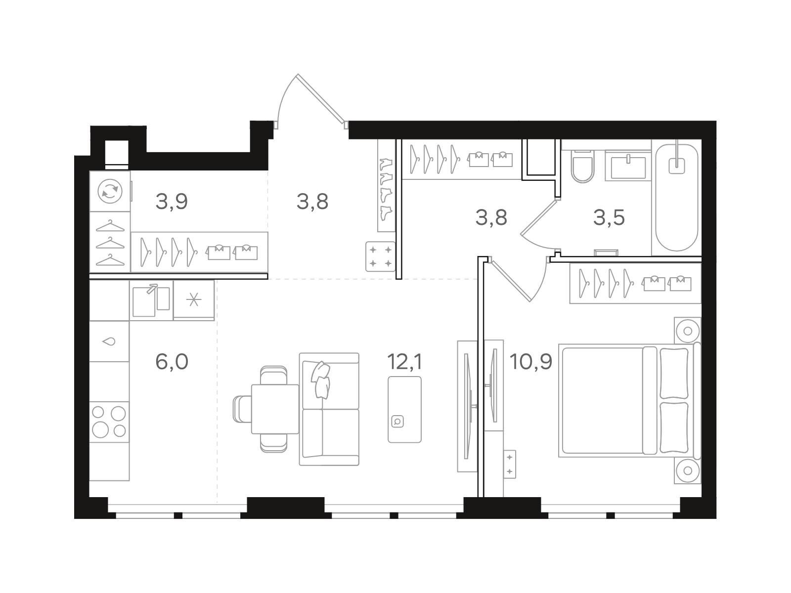 Планировка: 1-комн. квартира 44.00 м² в новостройке НАЗАРÉ
