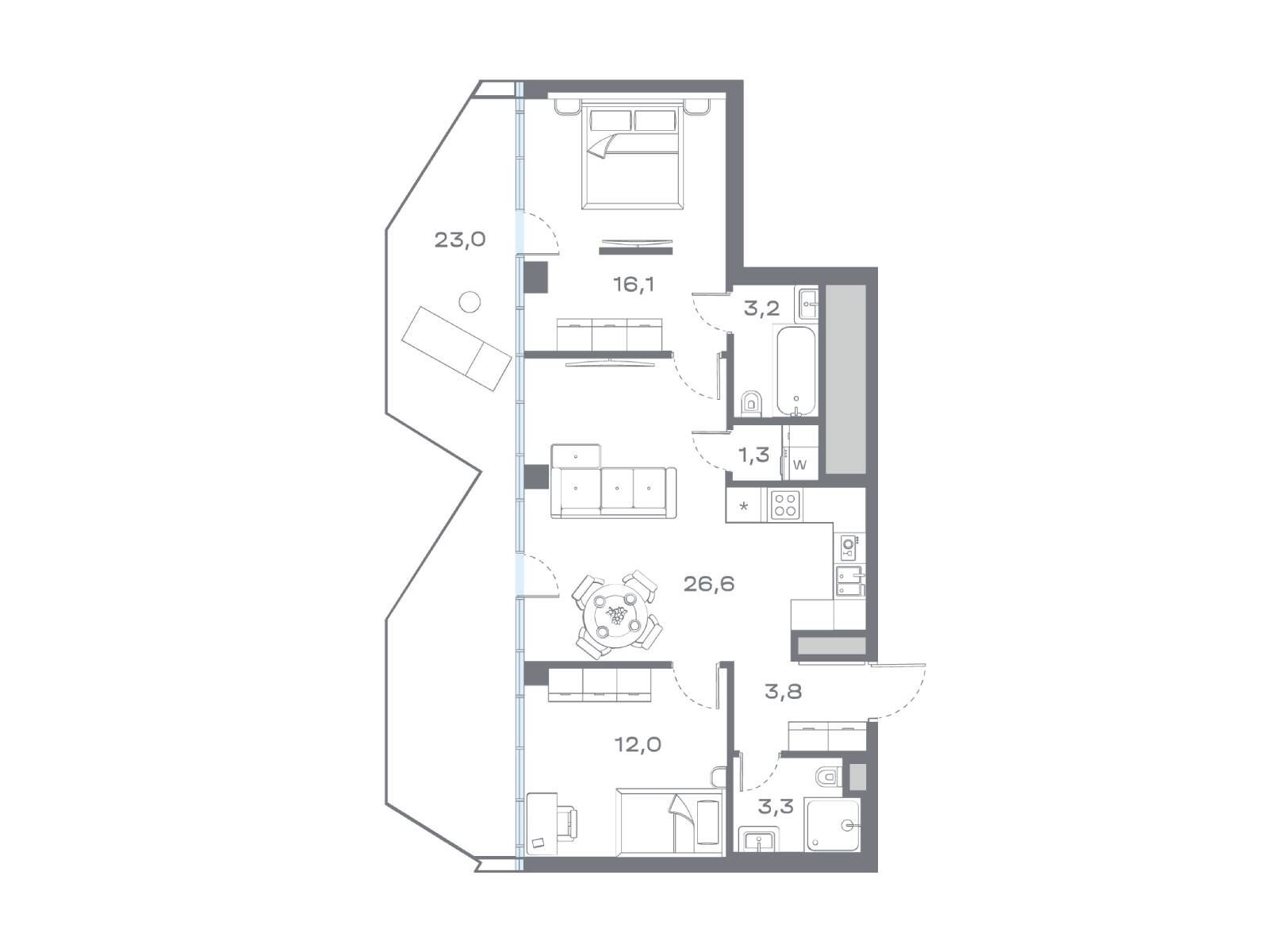 Планировка: 2-комн. квартира 73.15 м² в новостройке Дом Горизонтов