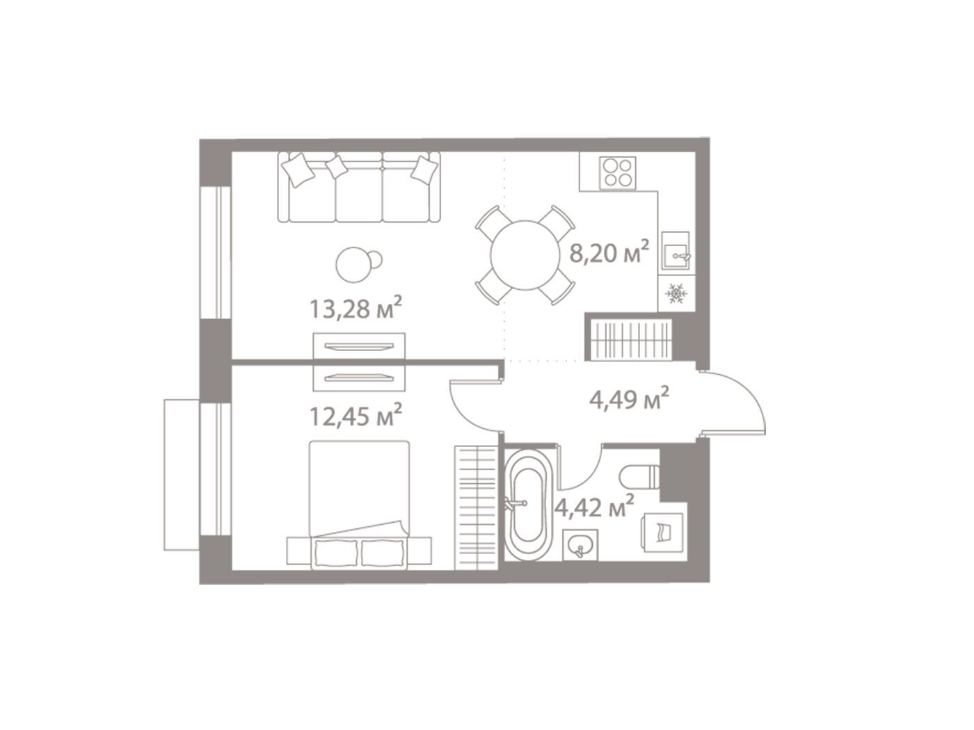 Планировка: 1-комн. квартира 42.84 м² в новостройке ЖК Лайф Варшавская