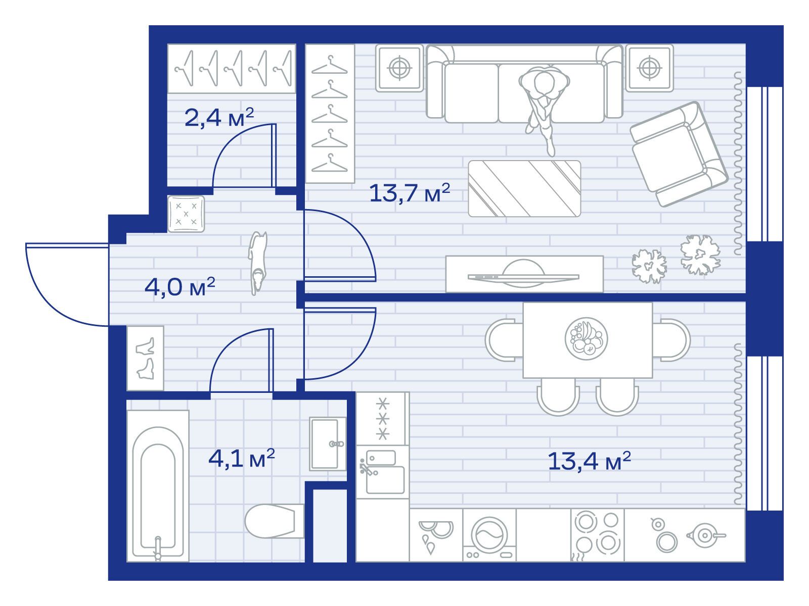 Планировка: 1-комн. квартира 37.60 м² в новостройке Аристов Берег