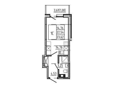 Планировка: Студия 23.62 м² в новостройке Берег. Курортный
