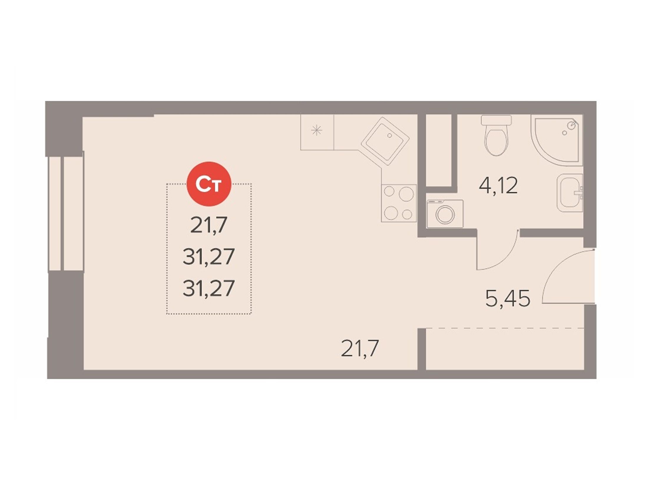 Планировка: Студия 31.40 м² в новостройке Отлично