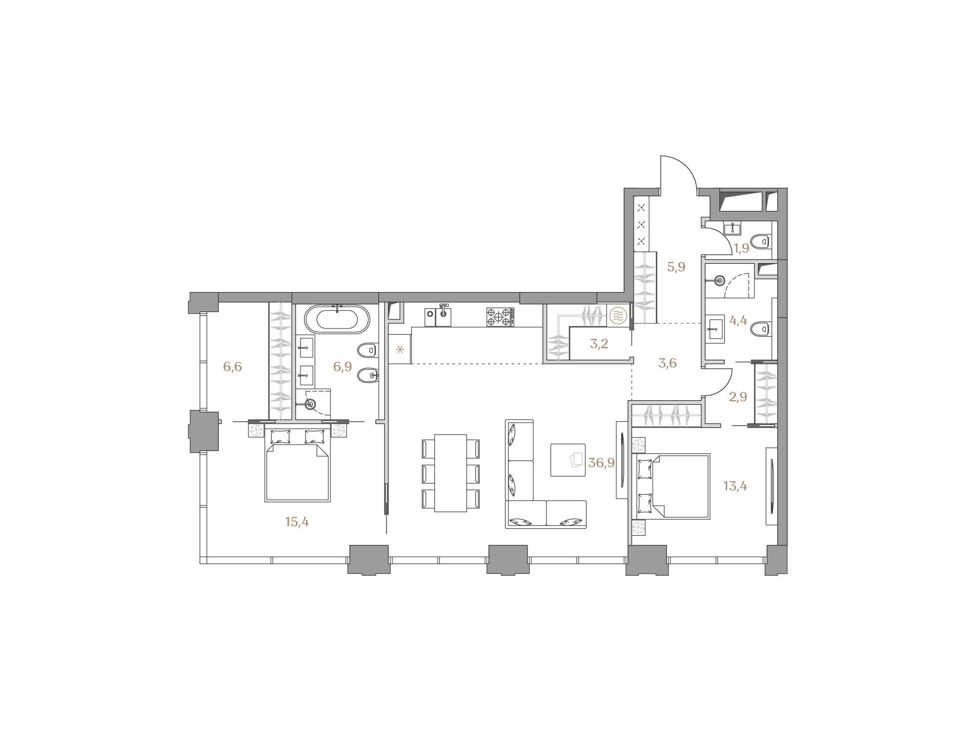 Планировка: 2-комн. квартира 101.10 м² в новостройке Коллекция Лужники