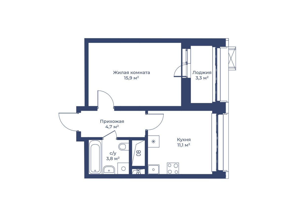 Планировка: 1-комн. квартира 37.20 м² в новостройке Цветочный Город