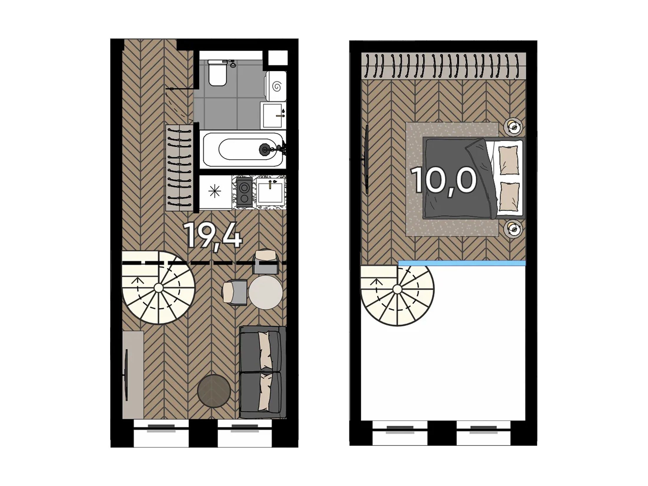 Планировка: Студия 19.40 м² в новостройке Зорге 9