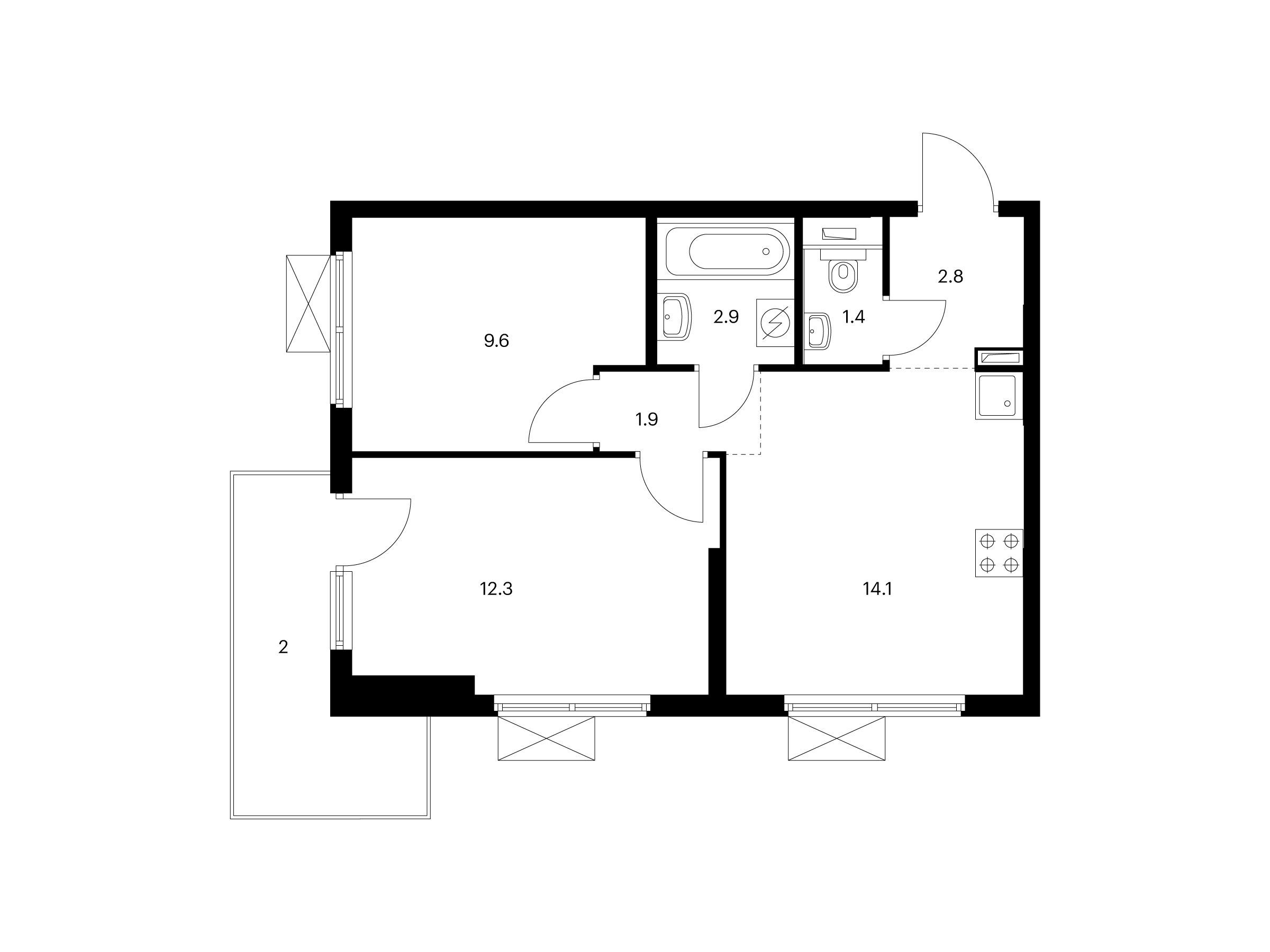 Планировка: 2-комн. квартира 47.00 м² в новостройке ЖК Большая Академическая 85