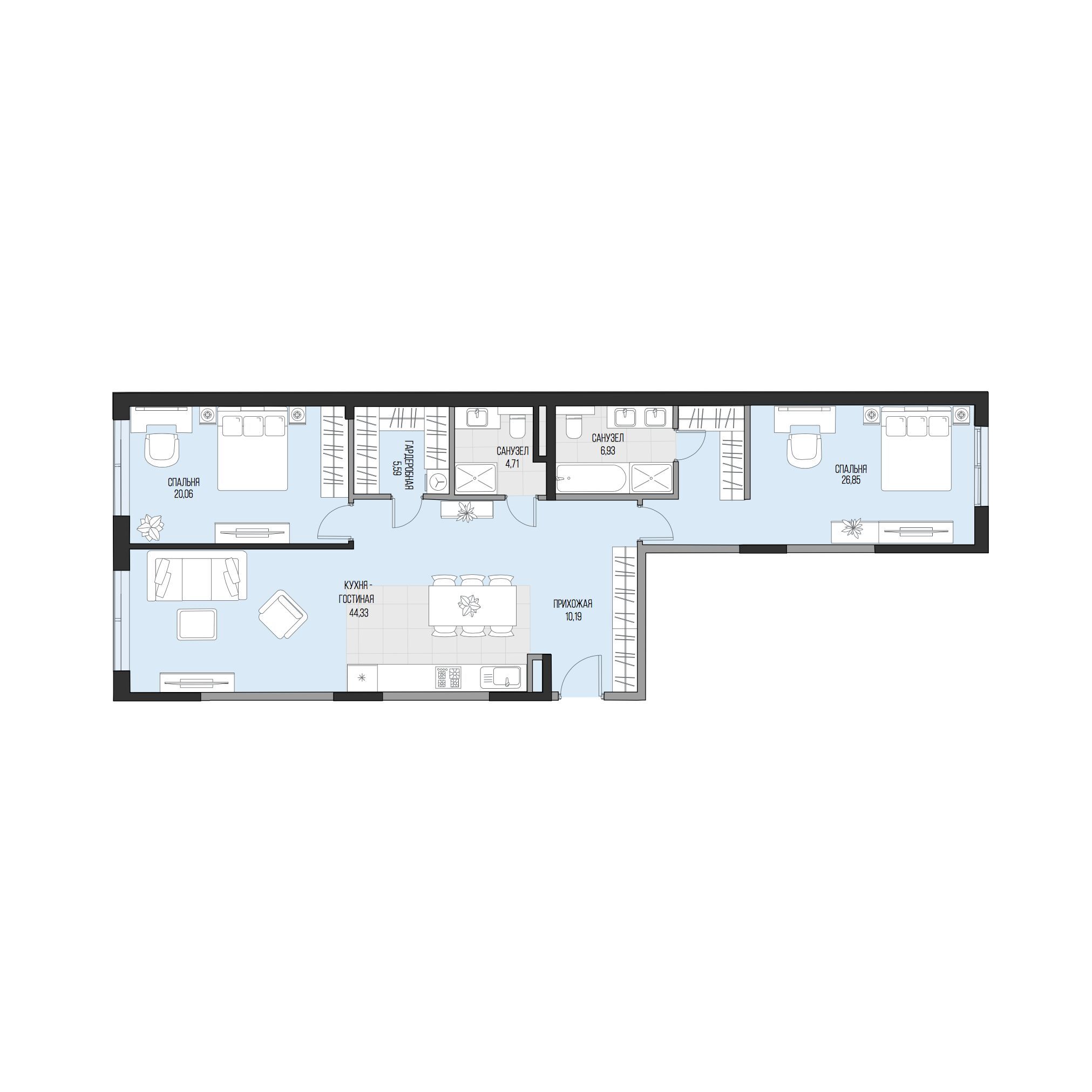 Планировка: 1-комн. квартира 57.06 м² в новостройке Садовническая 69