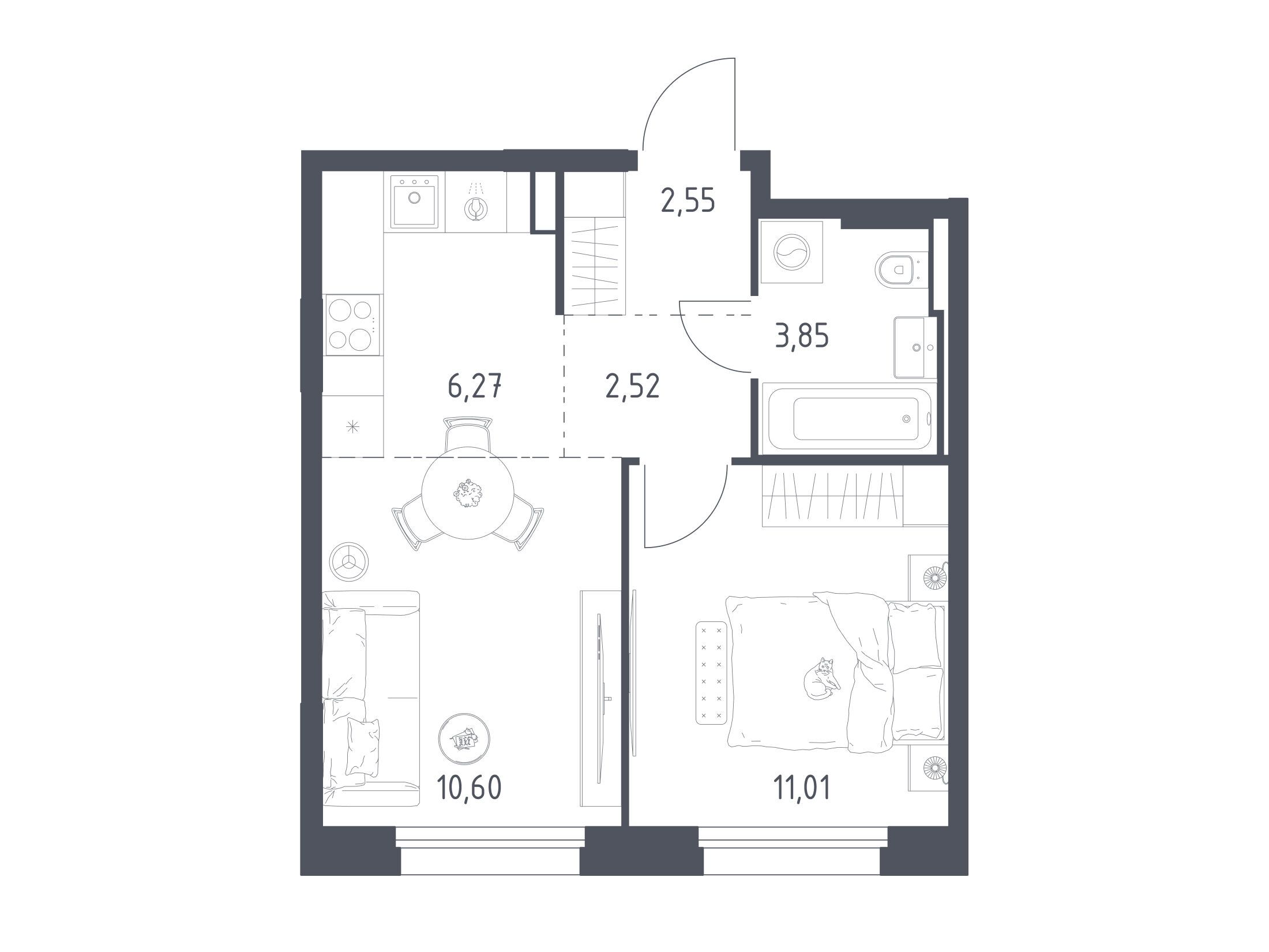 Планировка: 1-комн. квартира 36.80 м² в новостройке Заречье Парк