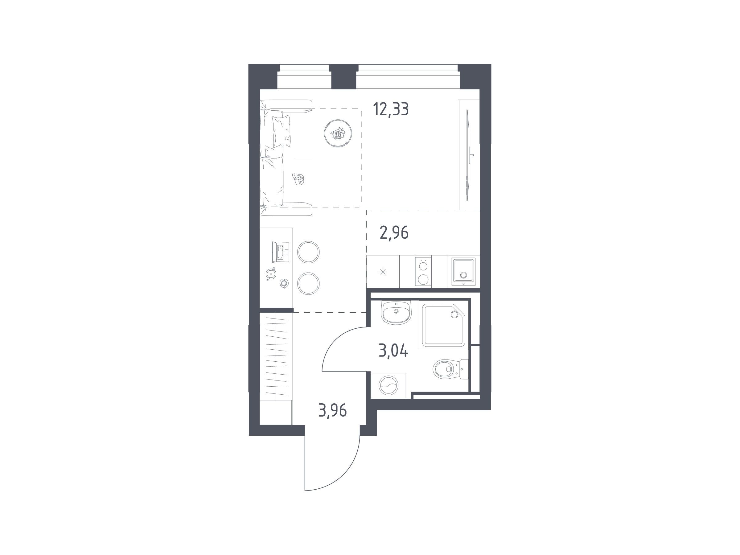 Планировка: Студия 22.29 м² в новостройке Богдановский Лес