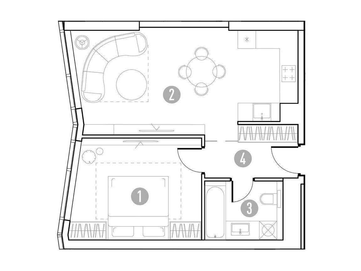 Планировка: 1-комн. квартира 48.89 м² в новостройке Уно. Горбунова