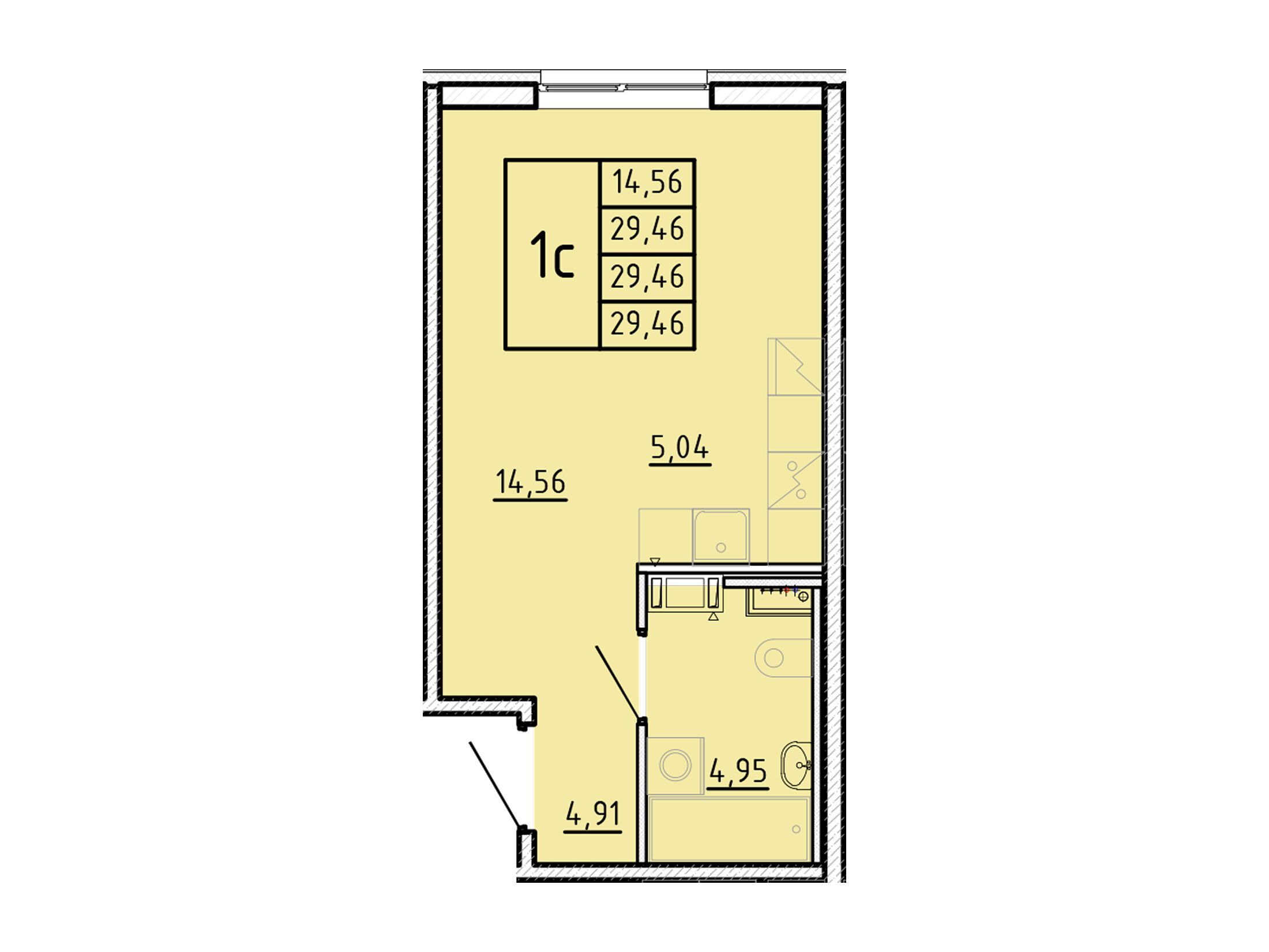 Планировка: Студия 29.46 м² в новостройке Образцовый квартал 16