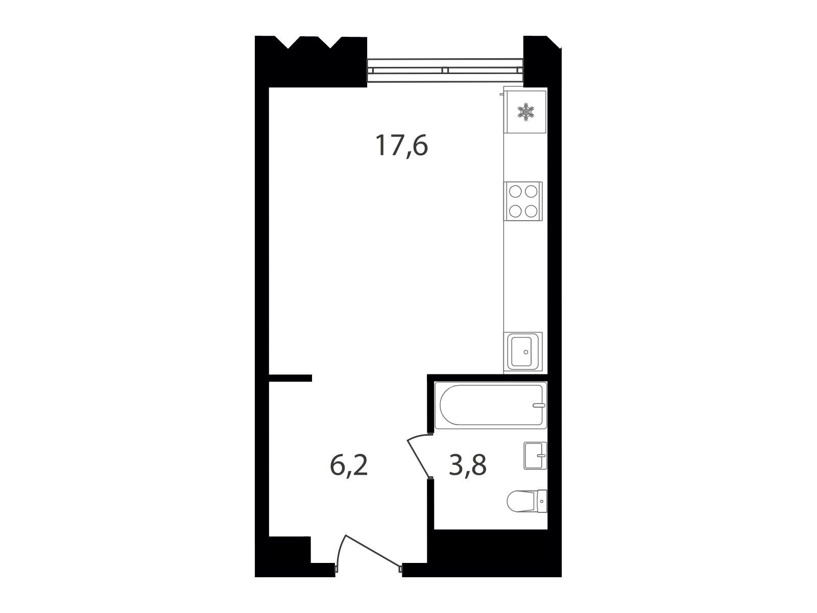 Планировка: Студия 27.60 м² в новостройке Варшавские ворота