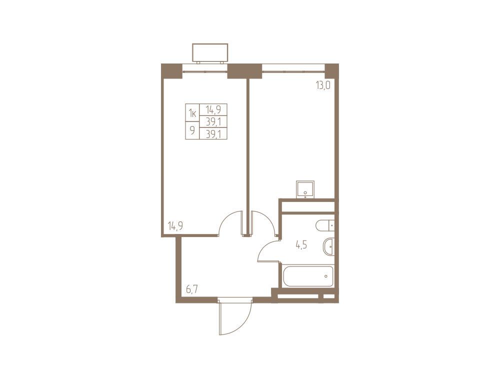 Планировка: 1-комн. квартира 39.10 м² в новостройке Фабрикант