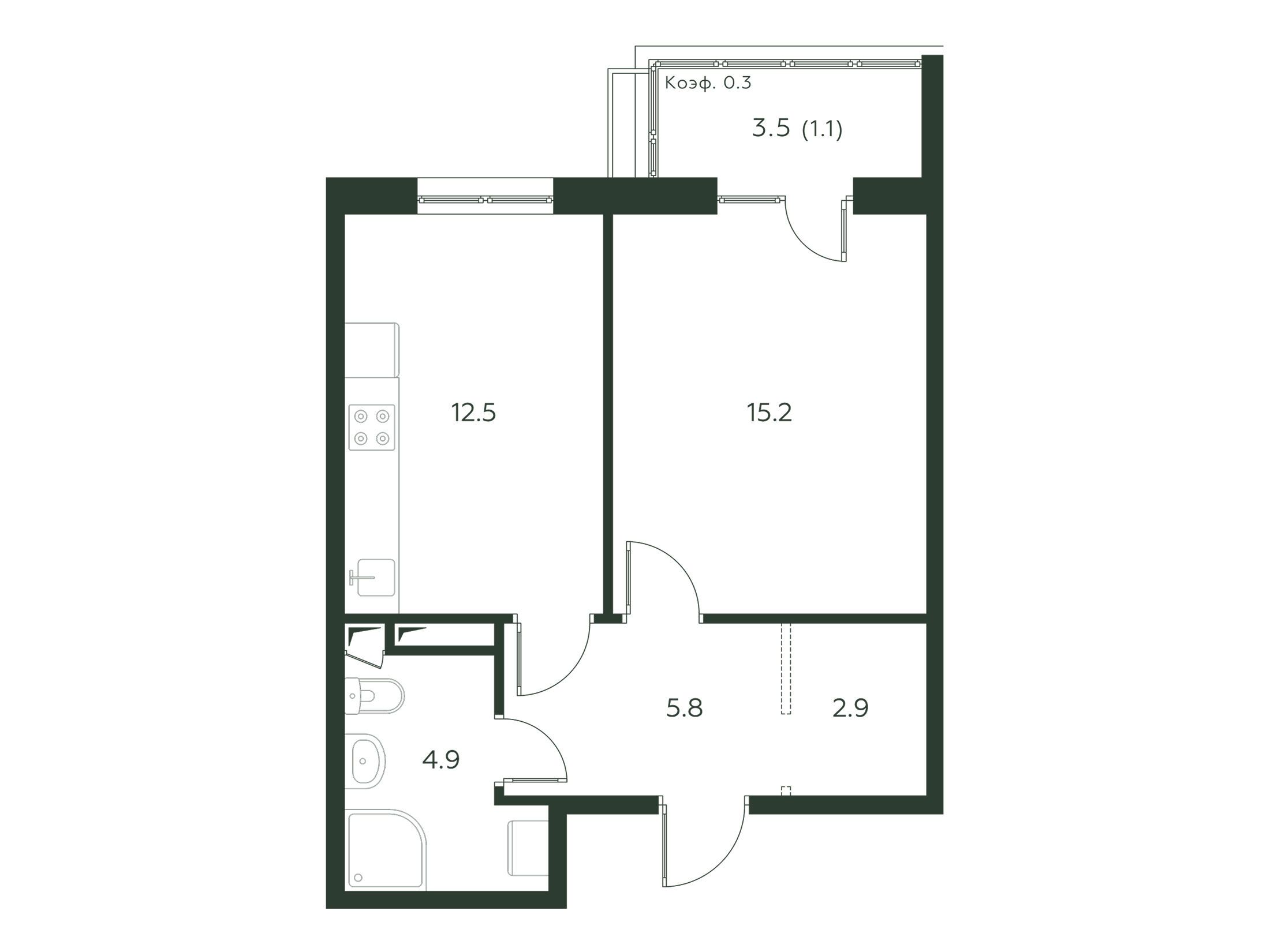 Планировка: 1-комн. квартира 42.40 м² в новостройке Павлово 3