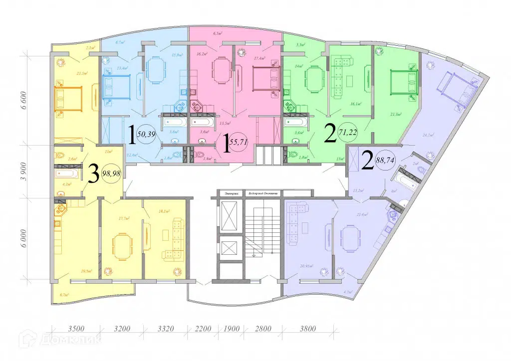 Планировка: 2-комн. квартира 71.22 м² в новостройке Радонеж
