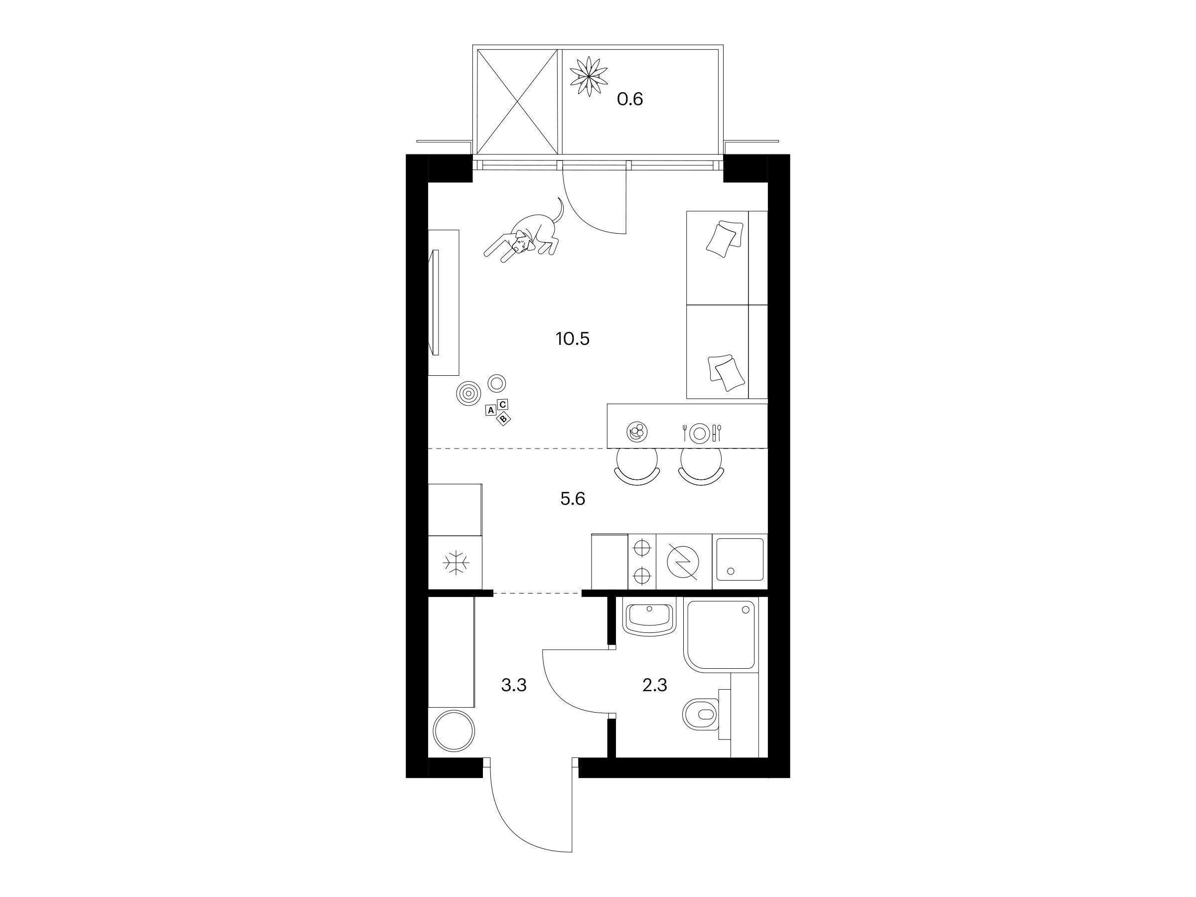 Планировка: Студия 22.30 м² в новостройке 2-й Иртышский