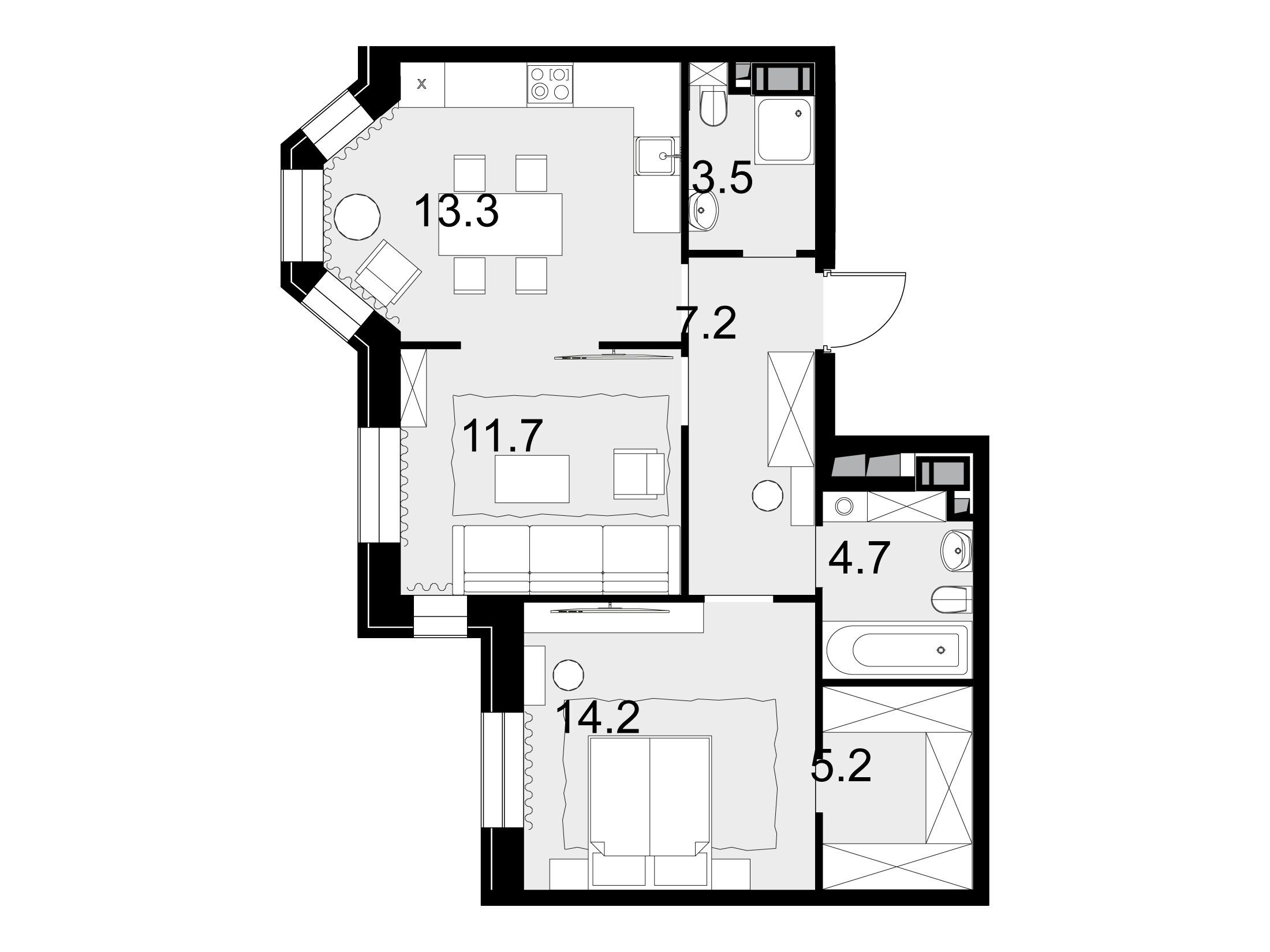 Планировка: 2-комн. квартира 59.80 м² в новостройке Театральный квартал