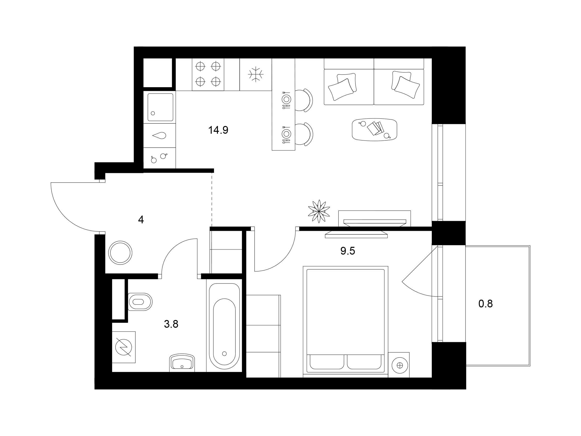 Планировка: 1-комн. квартира 33.00 м² в новостройке Онежский вал