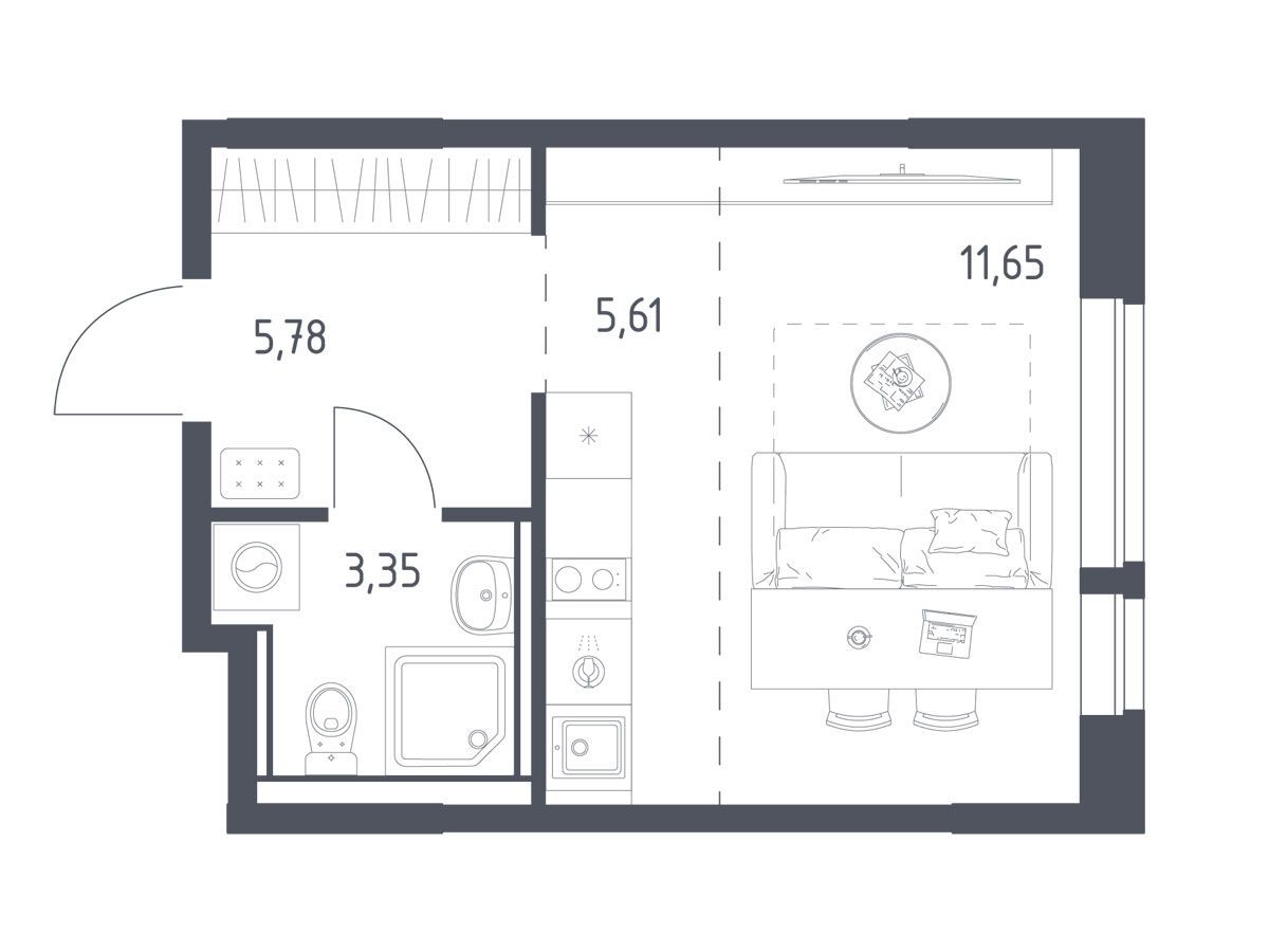 Планировка: 1-комн. квартира 26.39 м² в новостройке Егорово Парк