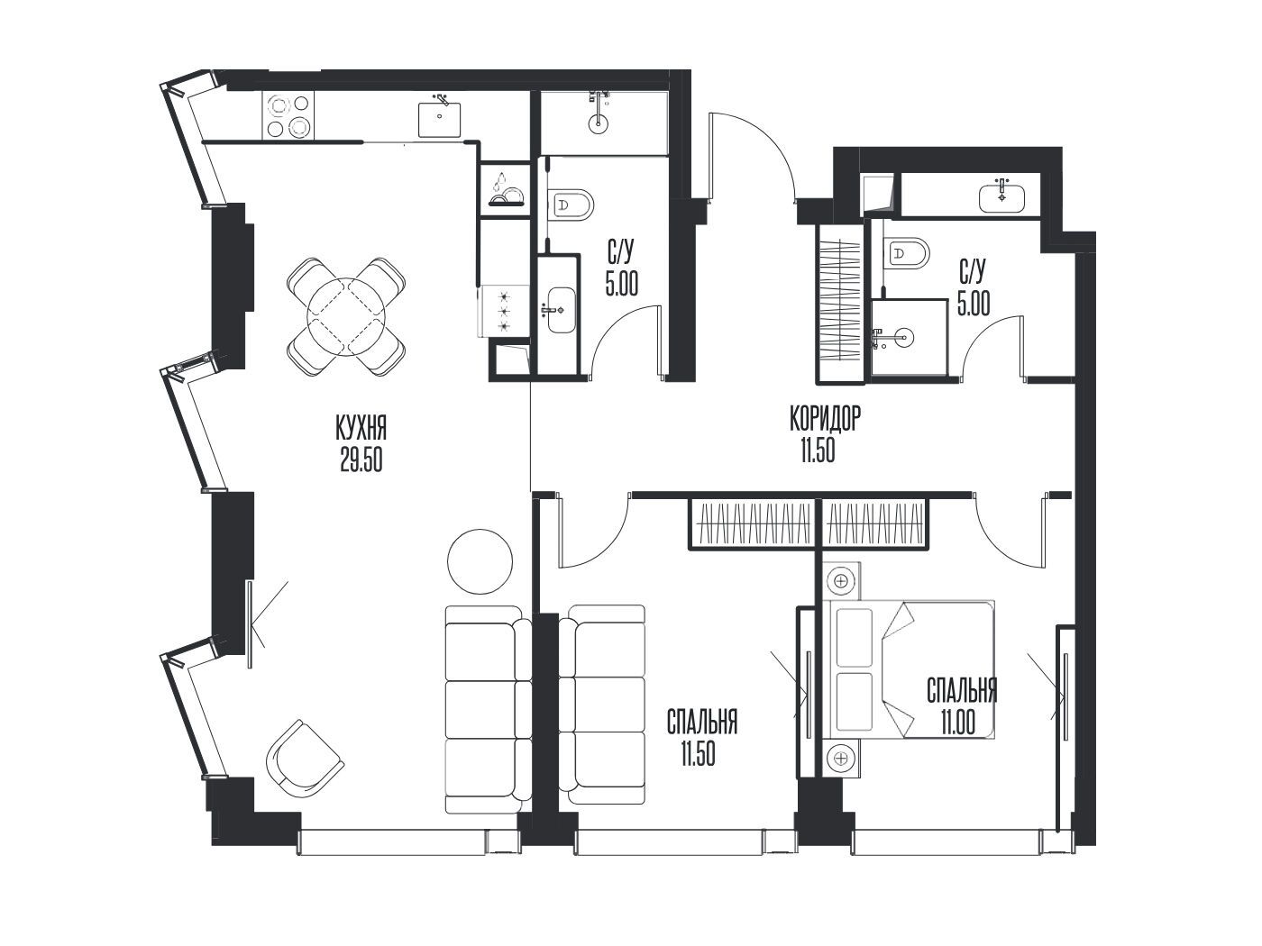 Планировка: 2-комн. квартира 73.50 м² в новостройке ЖК Айс Тауэрс