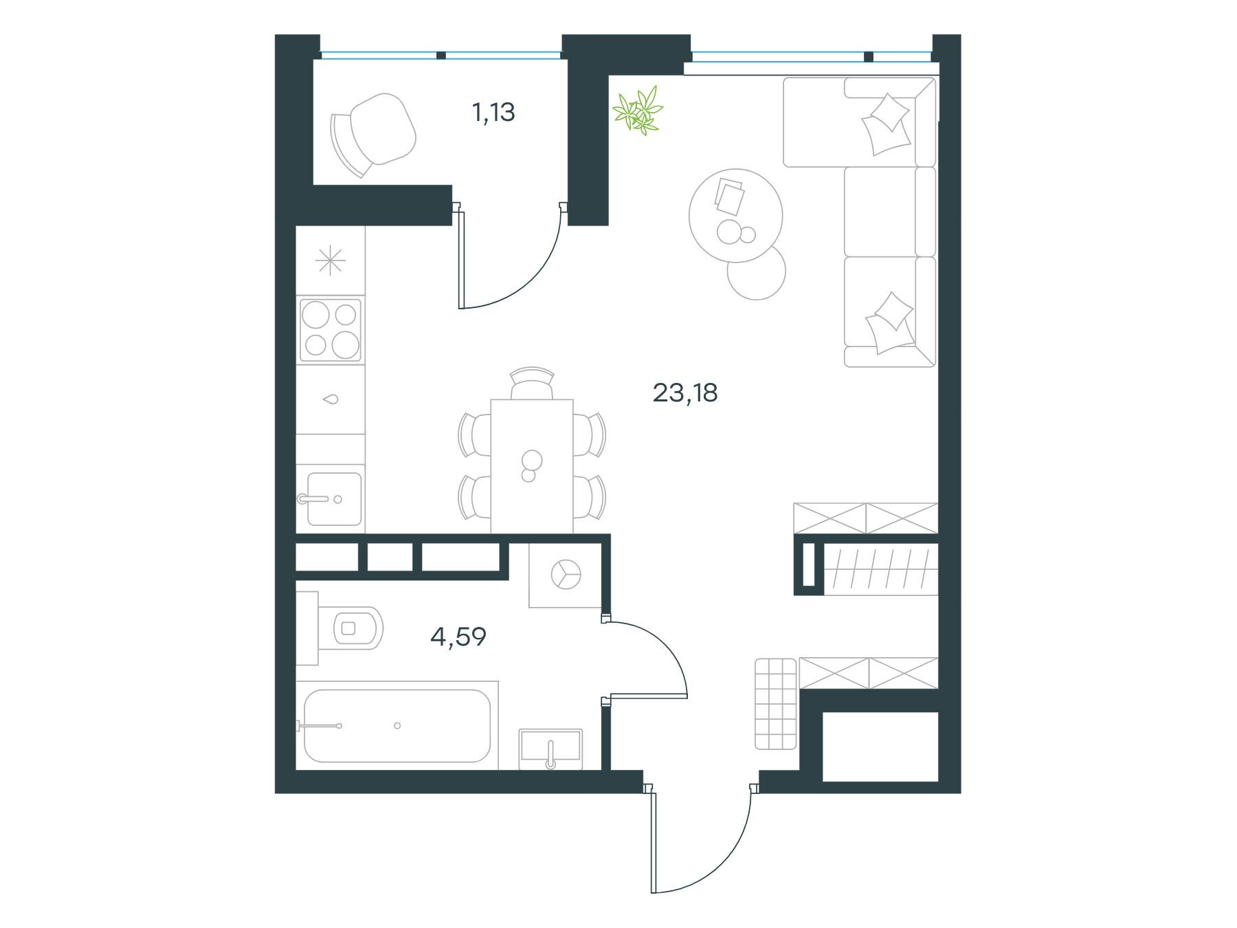 Планировка: Студия 28.60 м² в новостройке Левел Лесной
