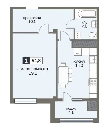 Планировка: 1-комн. квартира 51.80 м² в новостройке Серов
