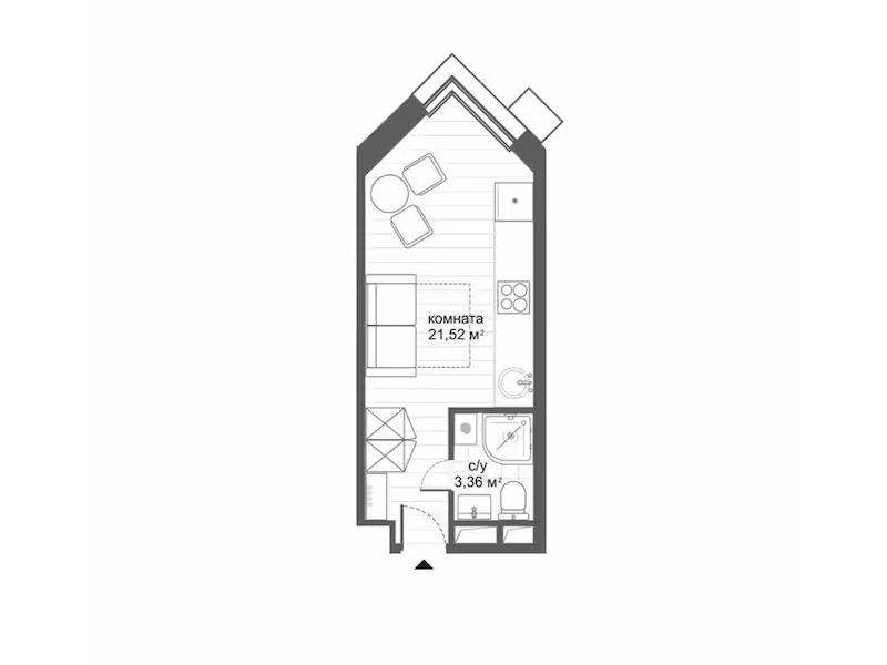 Планировка: Студия 25.00 м² в новостройке СитиМикс Новокосино