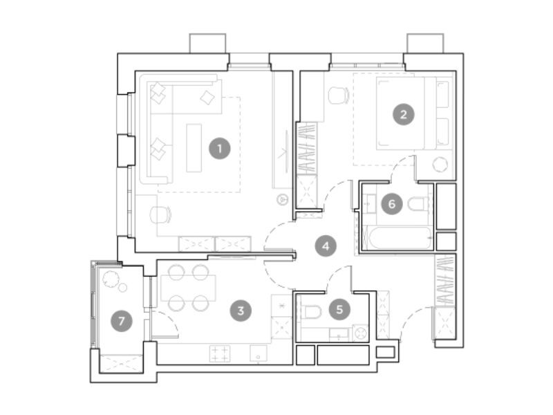 Планировка: 2-комн. квартира 65.20 м² в новостройке Гоголь Парк