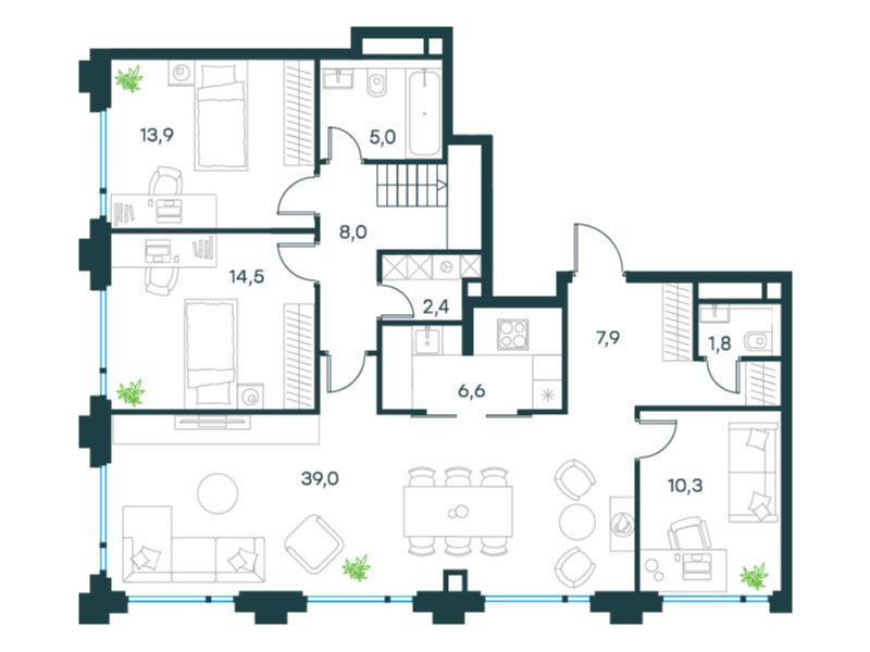 Планировка: 5-комн. квартира 109.40 м² в новостройке ЖК Левел Бауманская
