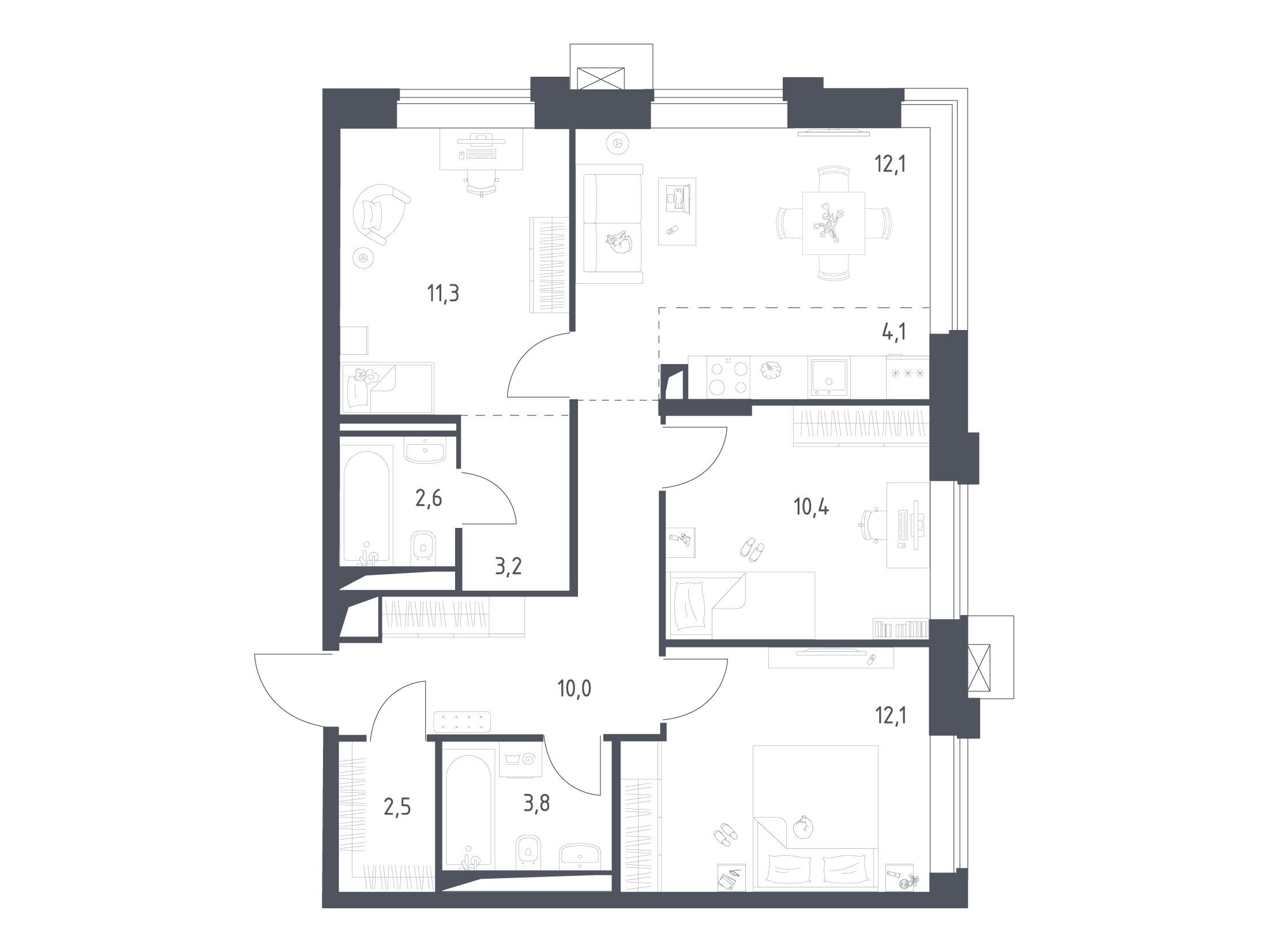 Планировка: 3-комн. квартира 72.00 м² в новостройке Верейская 41