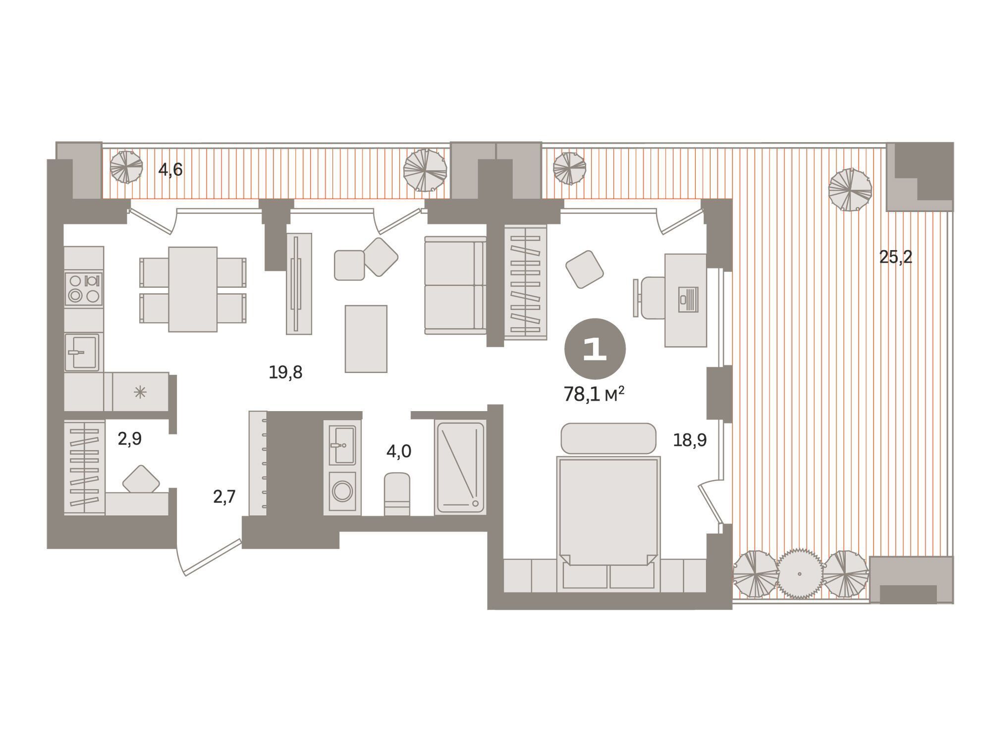 Планировка: 1-комн. квартира 77.50 м² в новостройке Издание