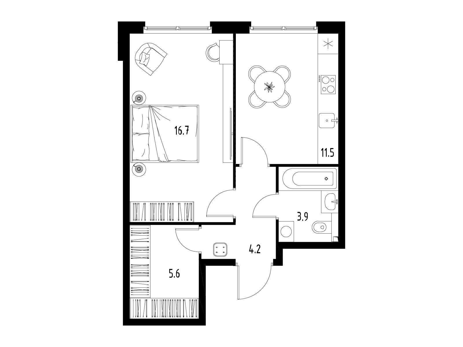 Планировка: 1-комн. квартира 42.00 м² в новостройке ЖКСколково Уан