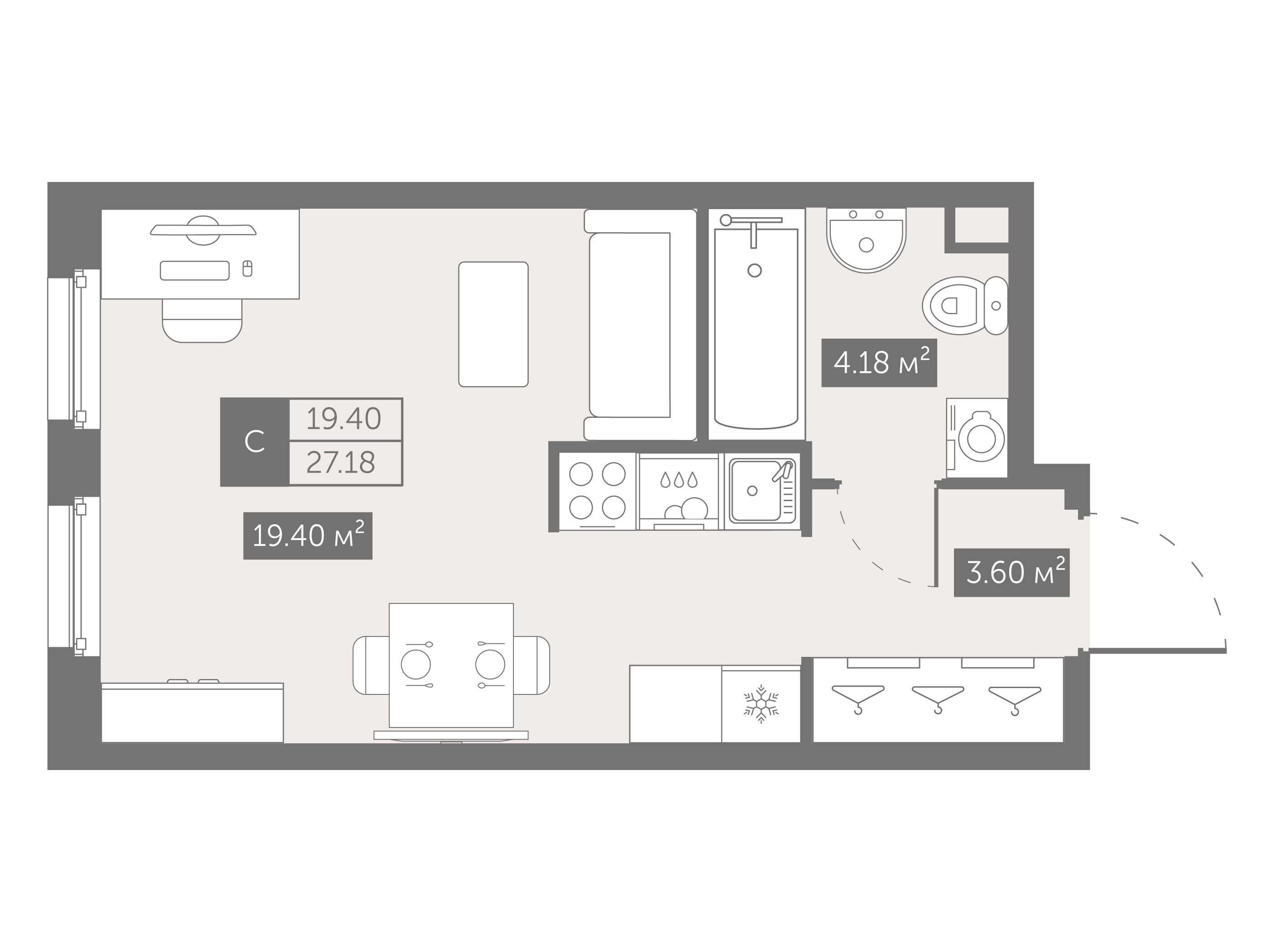Планировка: Студия 27.18 м² в новостройке Зум на Неве